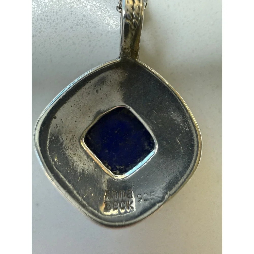 Anna Beck .925 Signed Lapis Lazuli Pendant Necklace Sterling Silver
